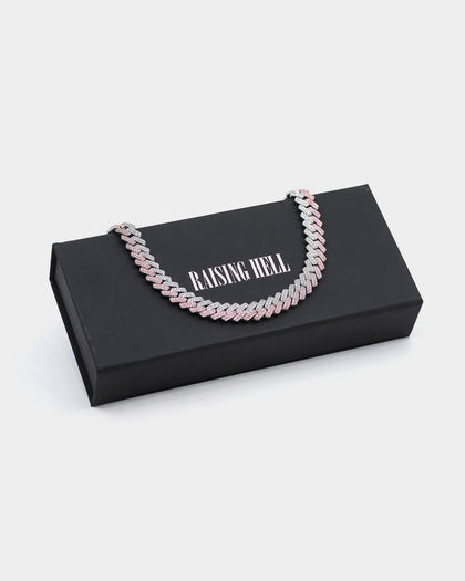 Raising Hell Women's 14" Interlink Choker Necklace Pink/Iced White Gold