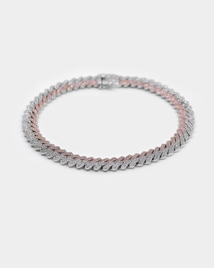 Raising Hell Women's 14" Interlink Choker Necklace Pink/Iced White Gold