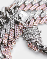 Raising Hell Women's 14" Interlink Choker Necklace Pink/Iced White Gold
