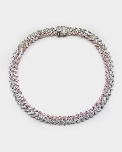 Raising Hell Women's 14" Interlink Choker Necklace Pink/Iced White Gold