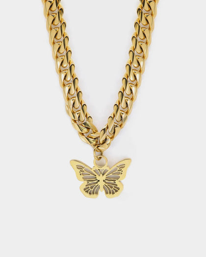Raising Hell Women's 16" Cuban Butterfly Choker Gold