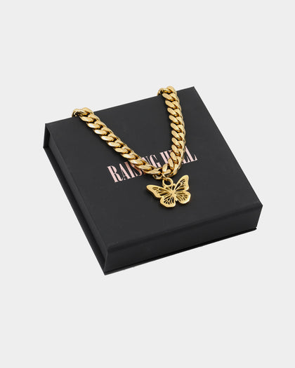 Raising Hell Women's 16" Cuban Butterfly Choker Gold