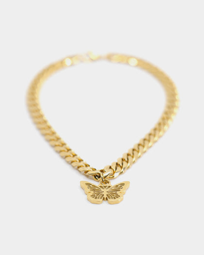 Raising Hell Women's 16" Cuban Butterfly Choker Gold