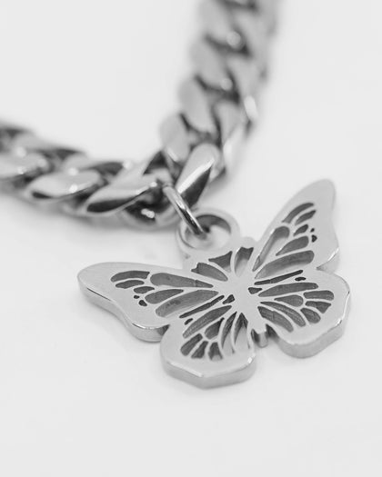 Raising Hell Women's 16" Cuban Butterfly Choker White Gold