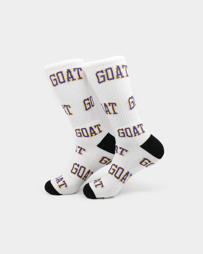 Goat Crew Arch Logo Purple Socks White