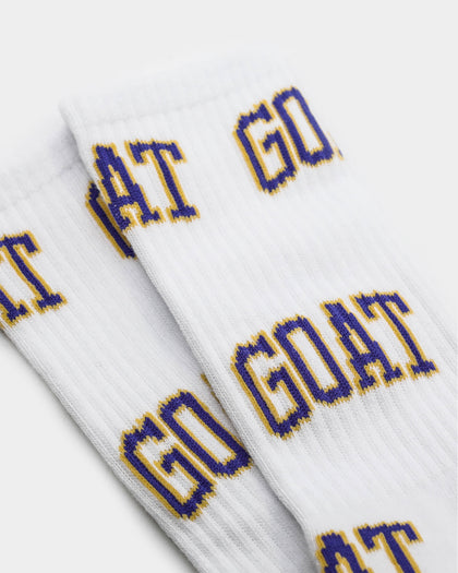 Goat Crew Arch Logo Purple Socks White