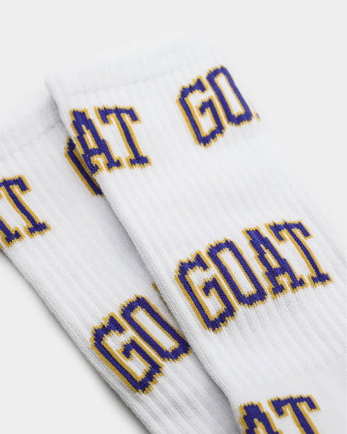 Goat Crew Arch Logo Purple Socks White