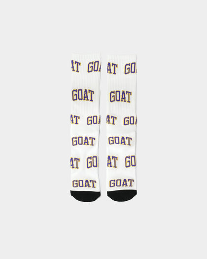 Goat Crew Arch Logo Purple Socks White