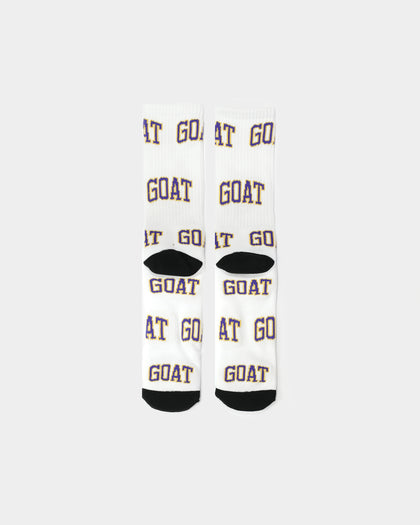 Goat Crew Arch Logo Purple Socks White