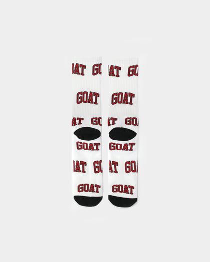 Goat Crew Arch Logo Red Socks White