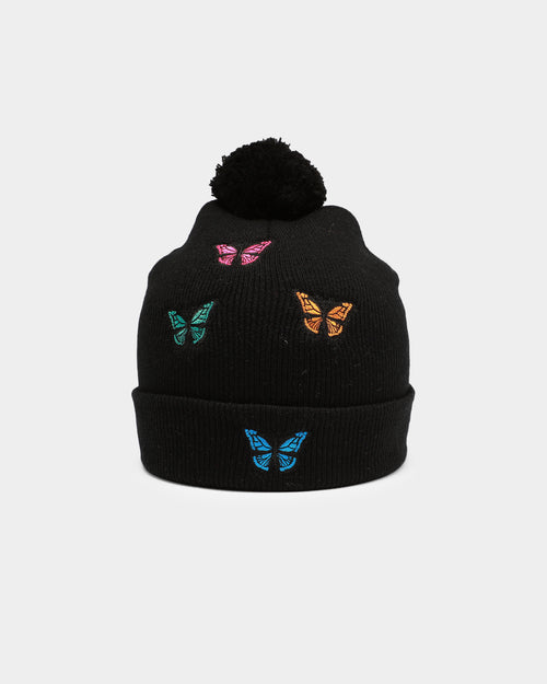 Goat Crew Butterfly Pom Beanie Black