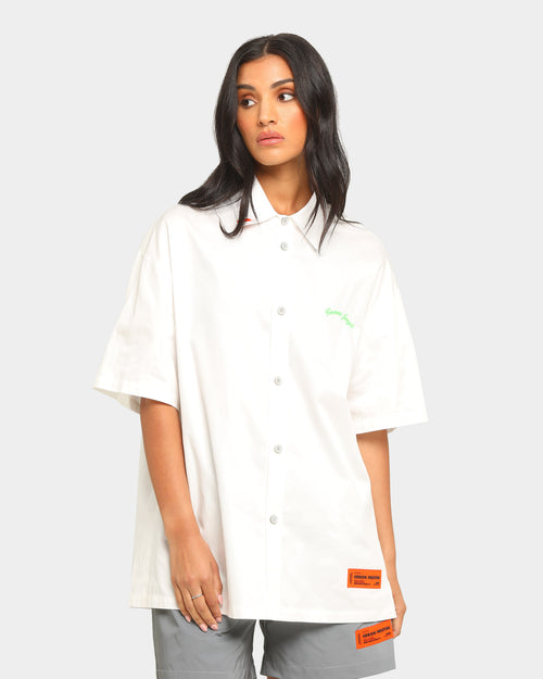 Heron Preston Boxy Fit Short Sleeve Button Up Shirt White
