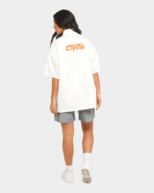 Heron Preston Boxy Fit Short Sleeve Button Up Shirt White