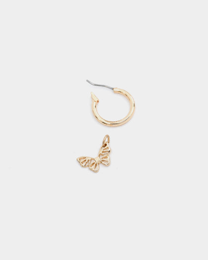 Raising Hell Women's Butterfly Hoop Earrings Gold