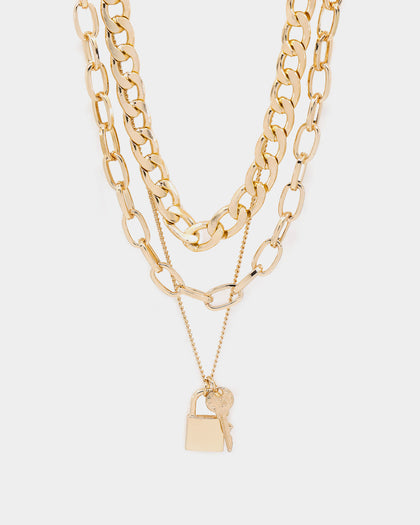 Raising Hell Women's Padlock Stack Necklace Gold