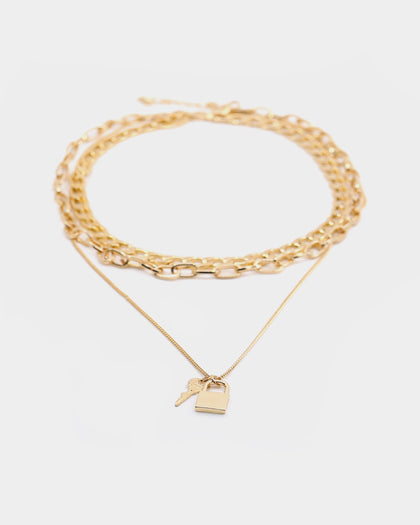 Raising Hell Women's Padlock Stack Necklace Gold