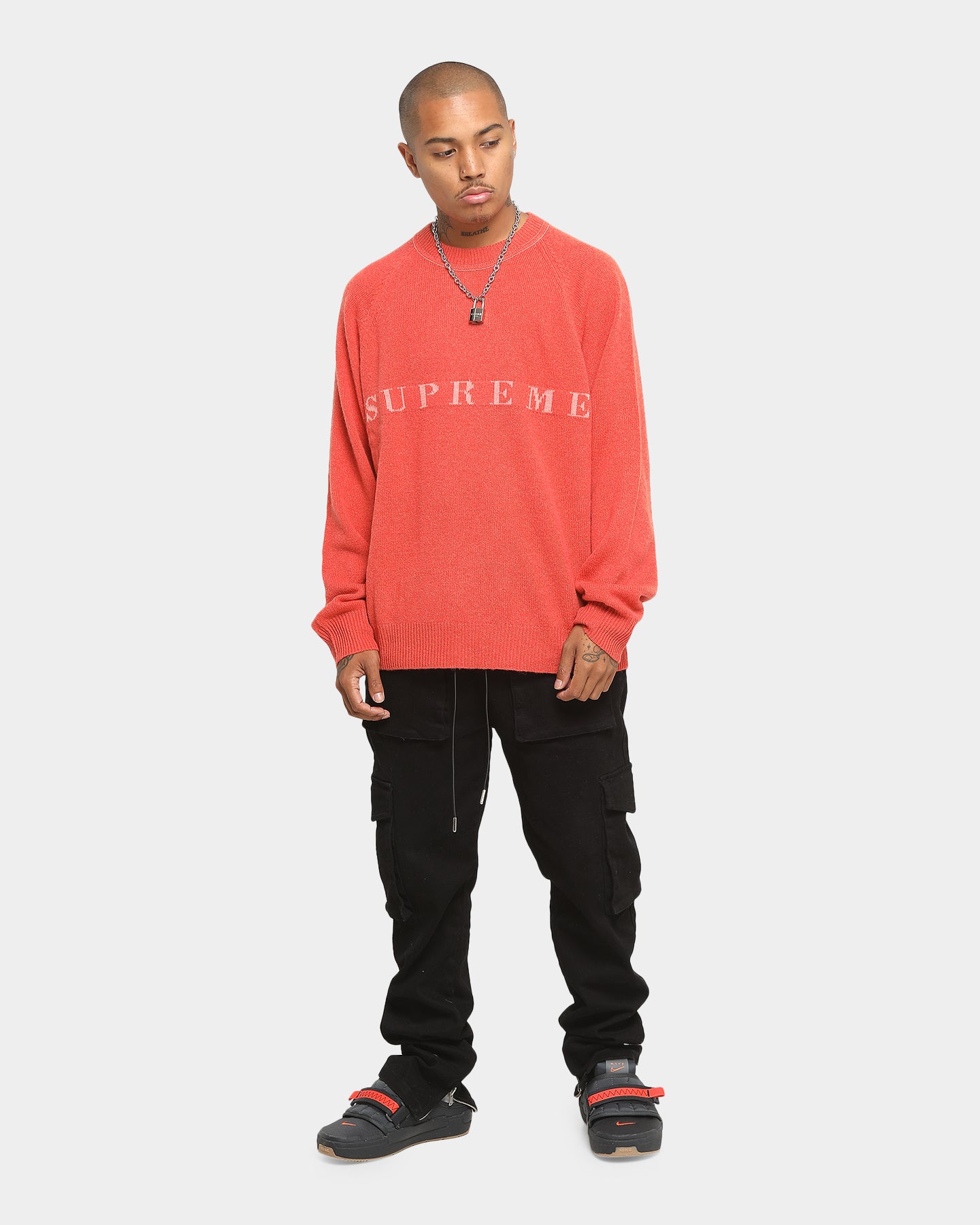 Supreme Washed Supreme Crew Neck Sweater Pink Sweaters Supreme