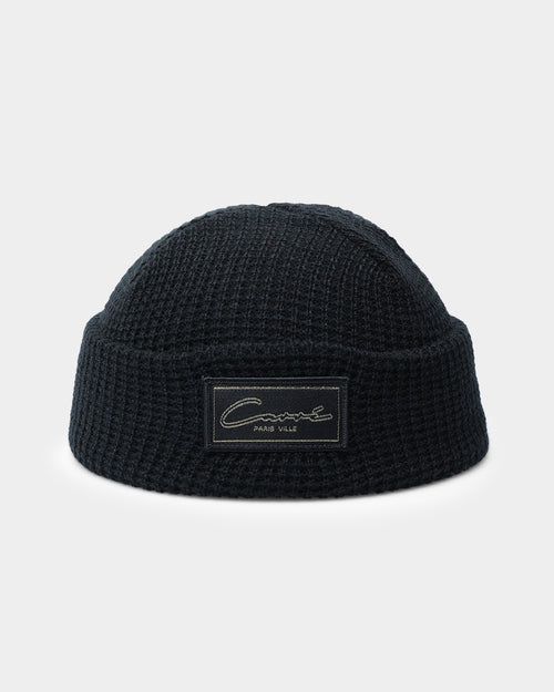 Carré Script Waffle Beanie Black