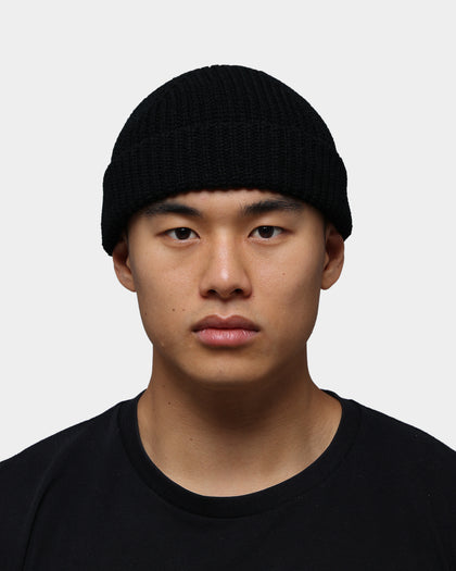 Goat Crew Fisherman Ribbed Knit Staple Beanie Black