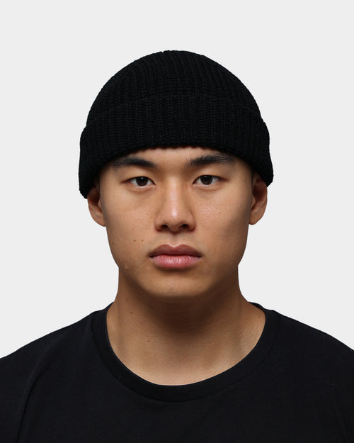 Goat Crew Fisherman Ribbed Knit Staple Beanie Black