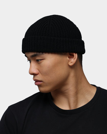 Goat Crew Fisherman Ribbed Knit Staple Beanie Black