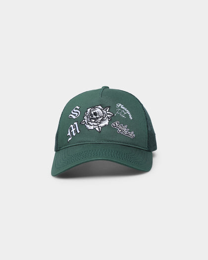 Saint Morta Skull Flower Trucker Snapback Dark Green