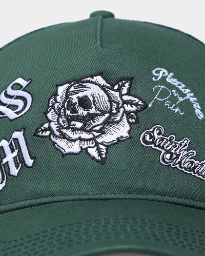 Saint Morta Skull Flower Trucker Snapback Dark Green