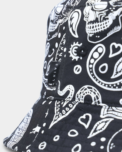 Saint Morta Paisley Skulls Bucket Hat Black/White