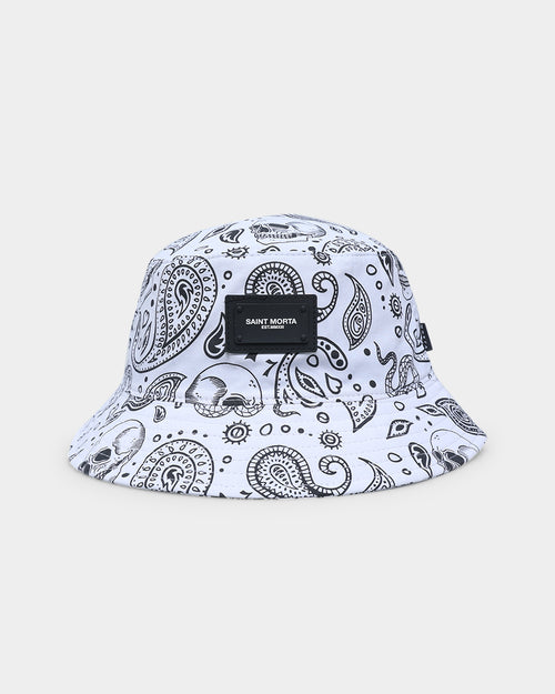 Saint Morta Paisley Skulls Bucket Hat White/Black