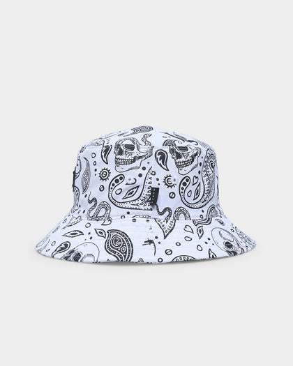 Saint Morta Paisley Skulls Bucket Hat White/Black