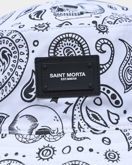 Saint Morta Paisley Skulls Bucket Hat White/Black