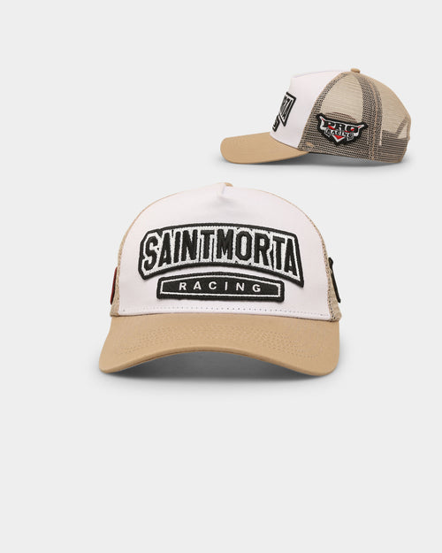 Saint Morta Pro Racing Trucker Cap Snapback Stone/White