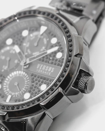 Versus Versace 6eme Arrondissement Crystal Set Gunmetal Watch Gunmetal