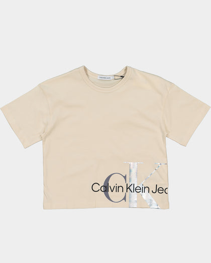 Calvin Klein Kids' Mixed Monogram Cut Off T-Shirt Muslin
