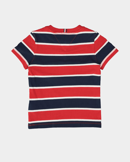 Tommy Hilfiger Kid's Block Stripe Short Sleeve T-Shirt Twilight Navy/Deep Crimson