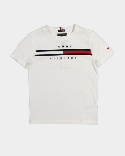 Tommy Hilfiger Kids' Flag Rib Insert Short Sleeve T-Shirt White