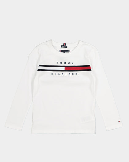 Tommy Hilfiger Kids' Flag Rib Insert Long Sleeve T-Shirt White
