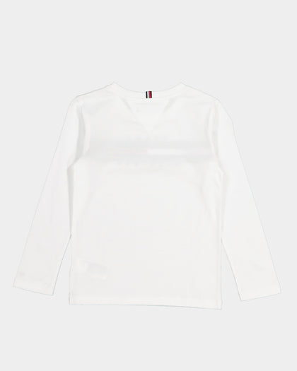 Tommy Hilfiger Kids' Flag Rib Insert Long Sleeve T-Shirt White