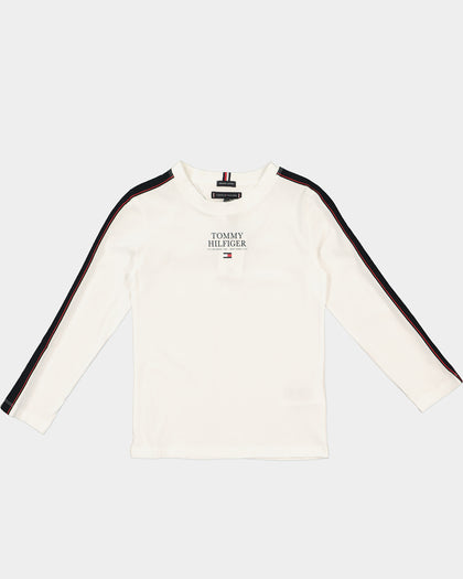 Tommy Hilfiger Kids' Tape Logo Long Sleeve T-Shirt White