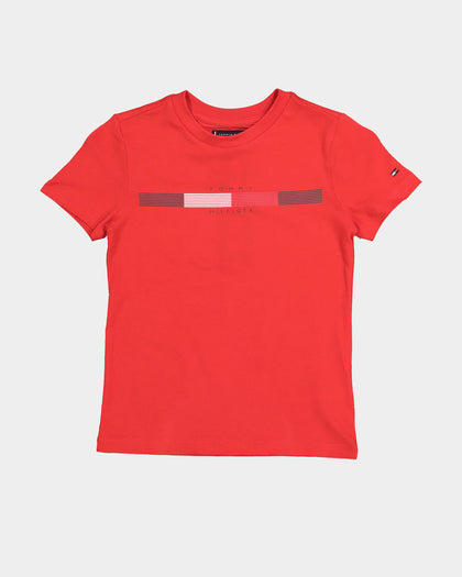 Tommy Hilfiger Kids' Global Stripe Short Sleeve T-Shirt Deep Crimson