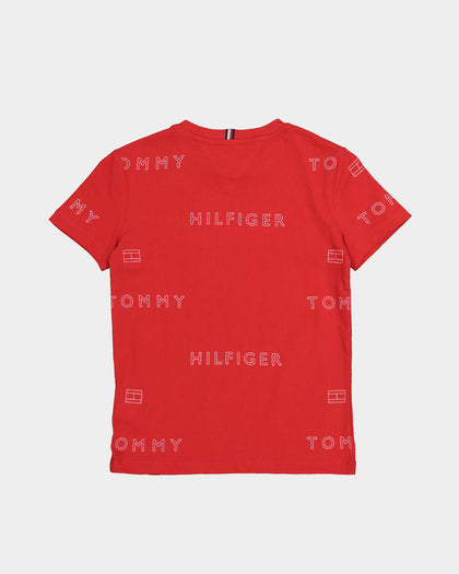 Tommy Hilfiger Kids' Logo Repeat Short Sleeve T-Shirt Deep Crimson