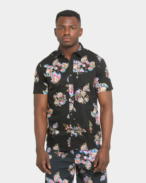 Brixton Charter Print Short Sleeve Woven Shirt Black/Purple