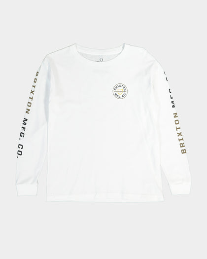 Brixton Kid's Crest Long Sleeve T-Shirt White/Gold