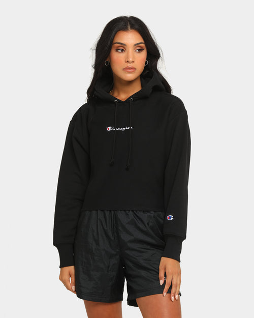 Champion Women's Rev Weave Script Crop Hoodie Black