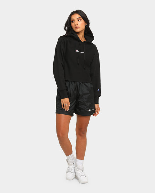 Champion Women's Rev Weave Script Crop Hoodie Black