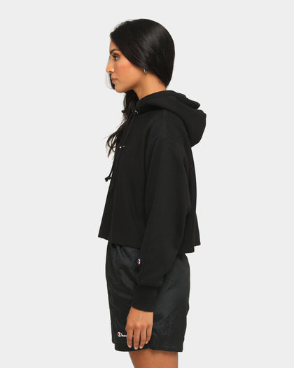 Champion Women's Rev Weave Script Crop Hoodie Black