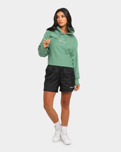 Champion Women's Rev Weave Script Crop Hoodie Thermal Green