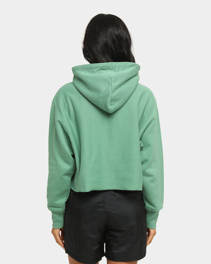 Champion Women's Rev Weave Script Crop Hoodie Thermal Green