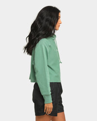 Champion Women's Rev Weave Script Crop Hoodie Thermal Green