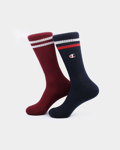 Champion Unisex Branded Crew Socks 2Pack Navy/Sepia Red